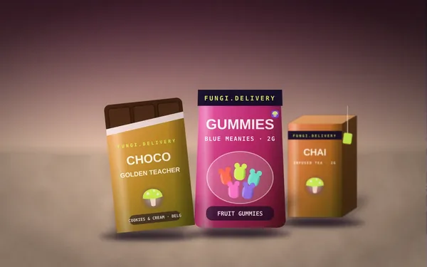 Studio render of chocolate, gummies and tea