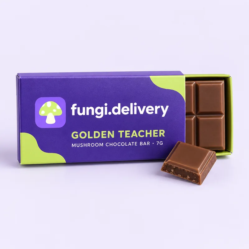 Fungi Chocolate Bar · Golden Teacher packaging